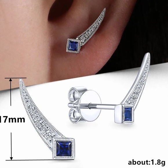 New Women’s 925 Silver Princess Cut Diamond Earrings - Picture 2 of 3